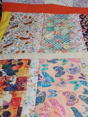 Homemade Colorful Butterfly & Floral Patchwork Lap Rob Quilt - Multicolor